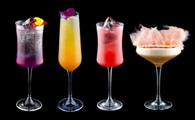 Exquisite original cocktails on a black background.