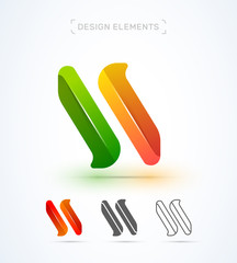 Vector origami italic abstract letter N, synergy logo design template. Application icon