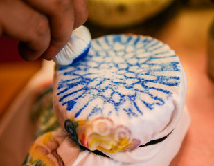 Coral Dyeing on Shirt Fabric in Naha, Okinawa Stock Photo