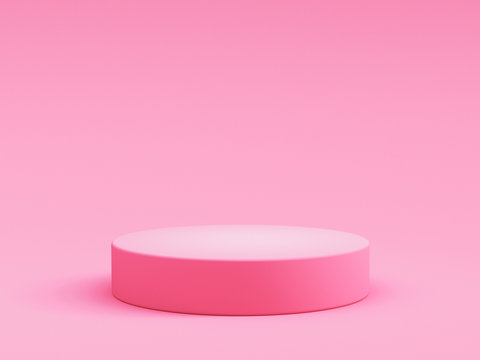 Abstract geometry shape pink color podium on pink color background for product. Minimal concept. 3d rendering