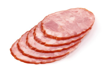 Smoked Ham sausage, isolated on white background