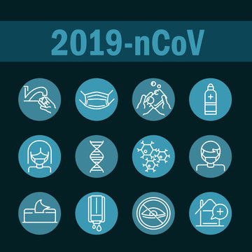 Virus Covid 19 Pandemic Respiratory Pneumonia Disease Icons Set Block Line Style Icon
