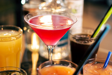 alcohol drinks on bar table on friday party