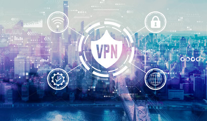 VPN concept with the New York City skyline near midtown