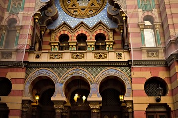 Jerusalem Synagogue, Prague, Czech Republic - 30 December 2019: the facade of this religious building made in moorish style is being restored