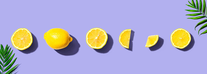 Fresh yellow lemons overhead view - flat lay