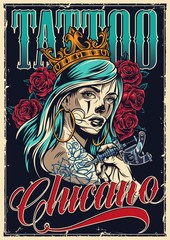 Vintage chicano tattoo colorful poster