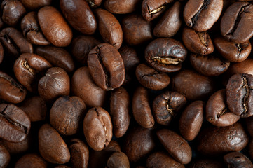  background texture coffee beans top view macro photography. copyspace