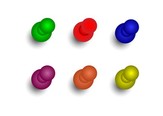 Set of multi-colored push pins. Drawing pins. Vector illustration. Eps10