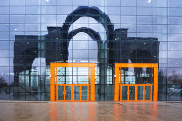 glass facade of a building