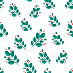 Seamless pattern. Leaves, berries and fruits of coffee coffee.