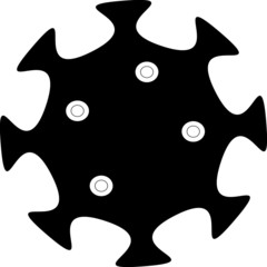 SIMPLE VECTOR OF CORONA VIRUS circular core with spiked extensions and small circular details inside, commonly used as a symbol for viruses or disease.
