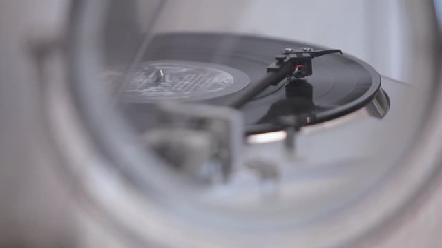 Vinyl Record Played On Vintage Record Turntable Player