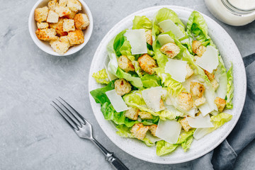 Classic Caesar Salad with Romaine Lettuce with Parmesan cheese and crunchy croutons.