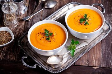Couple Of Bowls Of Homemade Carrot Soup