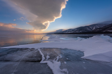 Amazing sunset over Lake Baikal, Russia.