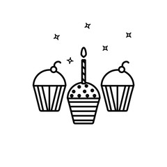 Simple outline Birthday Party cupcakes vector icon.