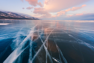 Lake Baikal beautiful winter, amazing natural scenery.
