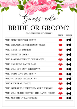  Guess Who Bride Or Groom Game, Bridal Shower Games, Printable Vector Card