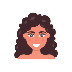 Cute Woman Face illustration. Woman's avatar in cartoon style. Young girl portrait facial expression.