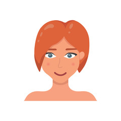 Cute Woman Face illustration. Woman's avatar in cartoon style. Young girl portrait facial expression.