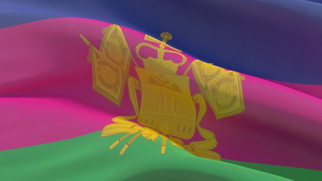 Russian region flag images - Flag of Krasnodar Krai. Waving banner 3D illustration.