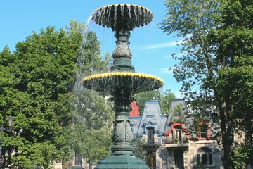 Square Saint Louis in Montreal, trendy neighborhood of Plateau Mont Royal popular with tourists, known as Little France.
