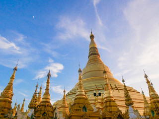 Fototapeta premium Swedagon Pagoda on a sunny day in Myanmar Stock Photo