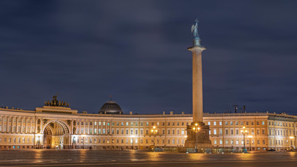 Fototapeta na wymiar Palace Square, Alexander Column, evening city, Russia, St. Petersburg