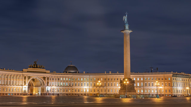 Palace Square, Alexander Column, evening city, Russia, St. Petersburg