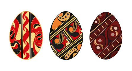 Set of vector colored illustrations of Easter eggs.Easter eggs in traditional style. You can print and use as a coloring book,wrapping paper,wallpaper,textiles,fabric and postcards.Vector illustration
