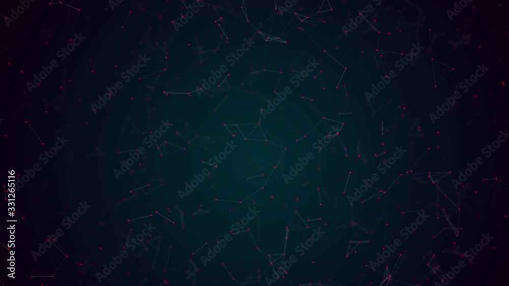 Wall mural 3d abstract plexus red dot flying wireframe network and on blue space background with white line. se