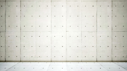 Concept or conceptual solid and white rough background of concrete floor and wall as a vintage pattern layout. A 3d illustration metaphor for minimalism, time and material