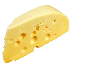 A piece of Maasdam President cheese, isolated