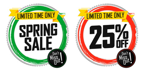 Spring Sale 25% off, banners design template, discount tags, vector illustration