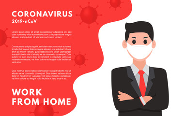 illustration of a people work from home who wears a mask