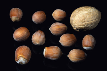 Nuts on a black background