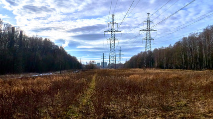 high-voltage power line in the field