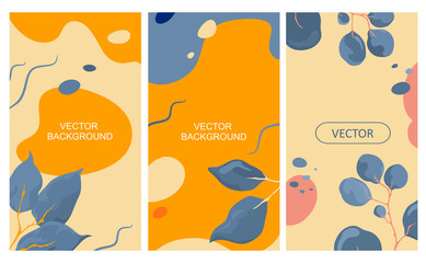 Vector set of abstract backgrounds with place for text. Elements of  leaves. Great for posters, wallpapers, social networks, web, etc.