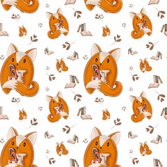 hand drawn seamless pattern with cute fox for first day in school, back to school pattern.