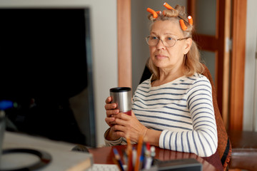 woman resting looking at the monitor screen