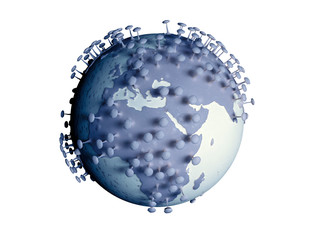 Planet earth transform to virus cell isolated on white background. 3d illustration for corona virus or COVID-19