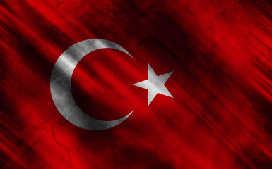 Turkey flag on old and ruined fabric