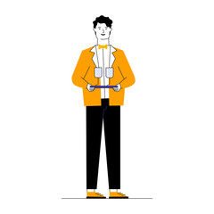 Waiter carrying wine glasses. Man in bowtie and red jacket flat vector illustration. Restaurant business, service, occupation concept for banner, website design or landing web page