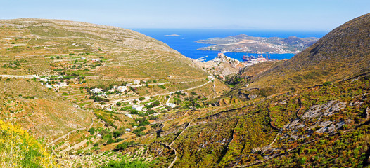superb panoramic view of Syros, beautiful Cyclades island in the heart of the Aegean Sea, and the city of Ermoupoli, "the city of Hermes" 