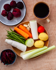 fresh vegetables on wooden table