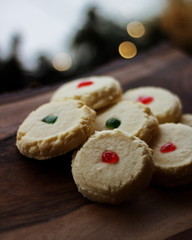 Shortbread cookies decorated for the Christmas holidays at a local bakery in Ontario, Canada. 