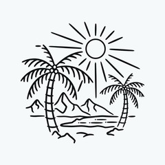 vacation summer beach vintage retro, vector line art illustration. Fun holiday, coloring book.