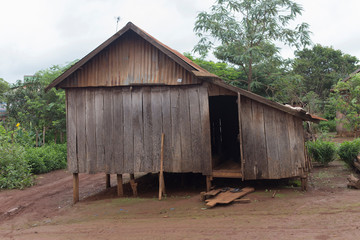 Wood house in a village in northern Cambodia