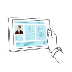 Electronic medical record, hands hold tablet.